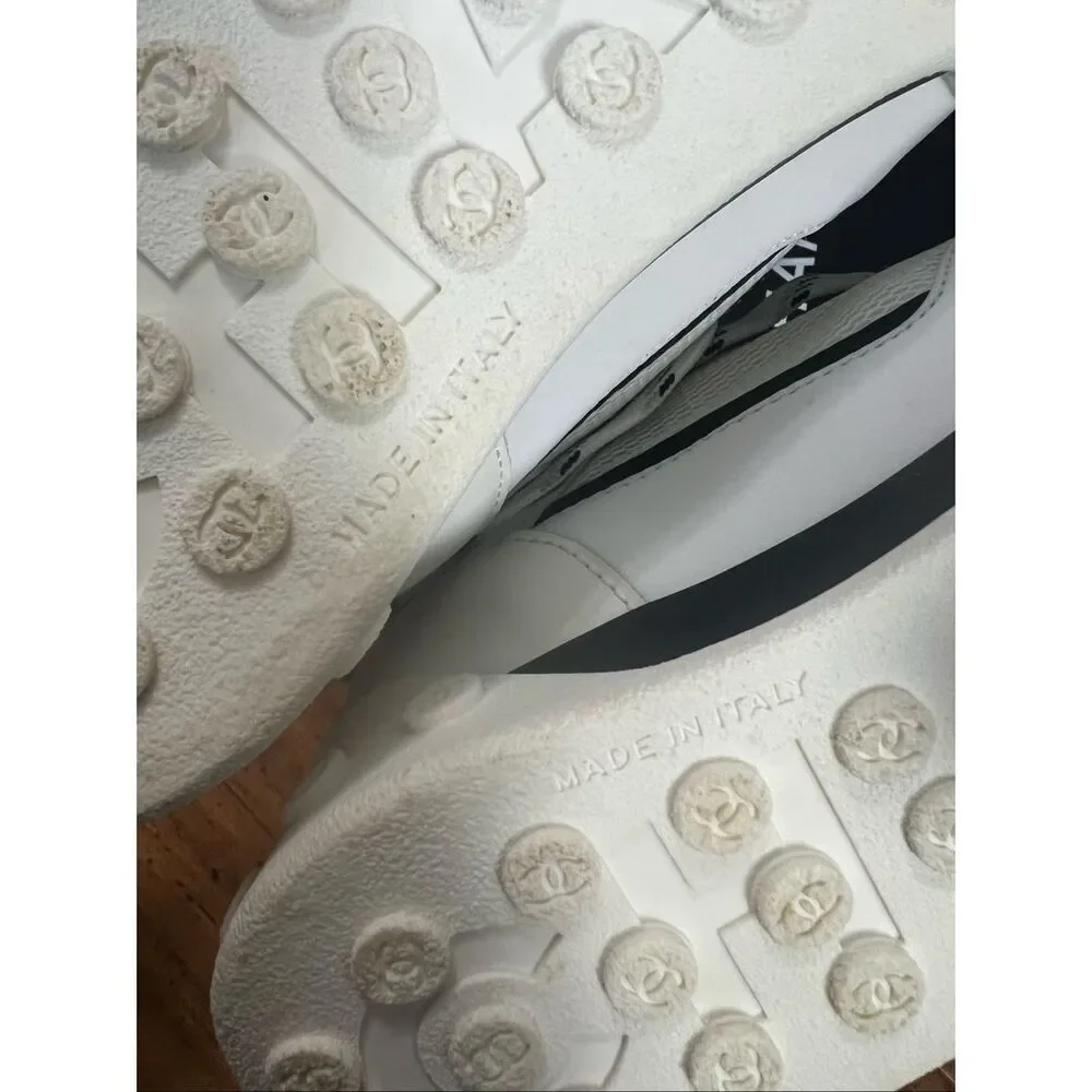 Chanel Calfskin Mesh Lycra Womens Logo High Top Sneakers size 37